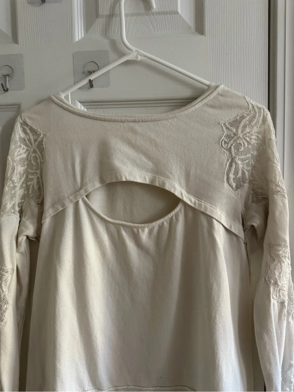 FREE PEOPLE Outer Sunset Ivory Lace Jersey Top S